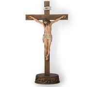 Buildclassic BC - Crucifijo de pie, regalo católico, cruces decorativas de sobremesa, regalo religioso, aspecto artístico de madera, acabado de color realista, escultura renacentista, 38 cm de altura