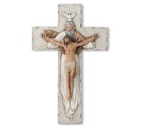 Buildclassic Crucifijo de pared católico de la Santísima Trinidad, Jesucristo, decoración inspiradora para el hogar, regalos devotos, 24,1 cm de alto, escultura religiosa de pared pintada a mano