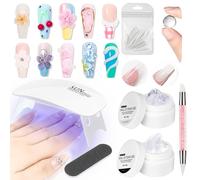 Builder Gel Solido 3D para Uñas Kit Construcción Nail Art Escultura Moldeable + Mini Lámpara de Uñas UV Constructor Profesional Sculpting Gel Extensiones Polygel Set - Transparente y Blanco (15g*2)