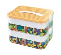 Building Blocks Storage Box - 2 Layers Toys Organizer Storage Case with Compartments | Toy Box with Building Baseplate Lid, Clear Śtorage Organizer for B́uilding Block Dolls