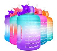 BuildLife Botella de agua motivacional de 2,2 L, jarra de agua de gran capacidad con popote y marcador de tiempo y sin BPA, garantiza suficiente agua durante todo el día (verde-morado, 2,2 L)