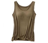Built In Bra Tank Tops for Women, Built in Comfort Bra Tanktop, Padded Support Wide Strap Camisole (Army Green,XL)