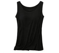 Built In Bra Tank Tops for Women, Built in Comfort Bra Tanktop, Padded Support Wide Strap Camisole (Black,XXL)
