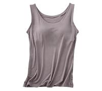 Built In Bra Tank Tops for Women, Built in Comfort Bra Tanktop, Padded Support Wide Strap Camisole (Dark Gray,XXL)