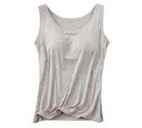 Built In Bra Tank Tops for Women, Built in Comfort Bra Tanktop, Padded Support Wide Strap Camisole (Gray,M)