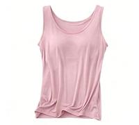 Built In Bra Tank Tops for Women, Built in Comfort Bra Tanktop, Padded Support Wide Strap Camisole (Light Pink,XXL)