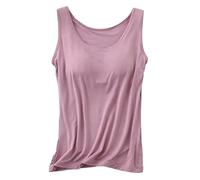 Built In Bra Tank Tops for Women, Built in Comfort Bra Tanktop, Padded Support Wide Strap Camisole (Pink,4XL)