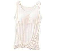 Built In Bra Tank Tops for Women, Built in Comfort Bra Tanktop, Padded Support Wide Strap Camisole (White,4XL)