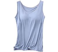Built in Bra Tank Tops for Women, Tank Tops for Women Built in Bra Summer Casual Sleeveless, Comfort & Support All Day (Blue,M)