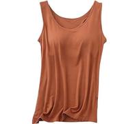 Built in Bra Tank Tops for Women, Tank Tops for Women Built in Bra Summer Casual Sleeveless, Comfort & Support All Day (Caramel,XXL)