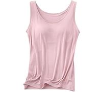 Built in Bra Tank Tops for Women, Tank Tops for Women Built in Bra Summer Casual Sleeveless, Comfort & Support All Day (Pink,M)