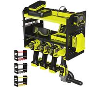 BUILTSTRONG Heavy-Duty Metal Tool Storage Rack - 3-Tier Wall Mount Organizer, Drill Holder, Utility Racks, PegBoard Side, Garage Storage (Green)