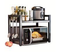 Buithafu Estante ajustable para microondas de 2 niveles de acero al carbono, extensible de 40 a 60 cm y altura regulable de 32 a 42 cm, soporte para microondas con soporte para palillos, soporte para