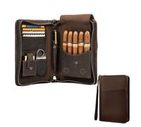 Buithafu Estuche para Humidor de Puros, Humidor portátil Viaje con Cortador de Puros Ranura para Encendedor, Cuero Marrón, Portátil de Viaje, Capacidad para 5 Puros, (Solo Estuche Vacío)