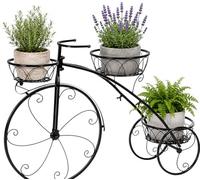 Buithafu Soporte para flores de metal, soporte para plantas de triciclo de metal, soporte para plantas de bicicleta con 3 cestas, decoración para interior y exterior, hogar, jardín, terraza