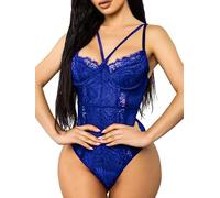 Buitifo Women 's Sexy Joints Underwear One-Piece Babydoll V-Neck Teddy Button Entrepierna(Blue,M)