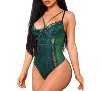 Buitifo Women 's Sexy Joints Underwear One-Piece Babydoll V-Neck Teddy Button Entrepierna(DarkGreen,XL)