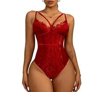 Buitifo Women 's Sexy Joints Underwear One-Piece Babydoll V-Neck Teddy Button Entrepierna(red,L)