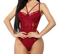 Buitifo Women 's Sexy Joints Underwear One-Piece Babydoll V-Neck Teddy Button Entrepierna(red,S)