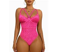 Buitifo Women 's Sexy Joints Underwear One-Piece Babydoll V-Neck Teddy Button Entrepierna(rosa roja,L)