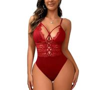 Buitifo Women 's Sexy Unit One-Piece Babydoll Underwear Lace Teddy Pijama(Red,M)