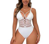 Buitifo Women 's Sexy Unit One-Piece Babydoll Underwear Lace Teddy Pijama(White,M)