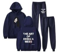 BUIWOT Sobredimensionado Moda Casual Sudadera de Manga Larga Lauren Spencer S-mith Hip Hop Sudadera Pullover Neutro Estilo Casual Patrón de Moda Traje Casual-Navy Blue||l