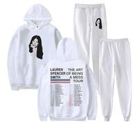 BUIWOT Sobredimensionado Moda Casual Sudadera de Manga Larga Lauren Spencer S-mith Hip Hop Sudadera Pullover Neutro Estilo Casual Patrón de Moda Traje Casual-White||s