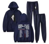 BUIWOT Sobredimensionado Moda Casual Sudadera de Manga Larga Lauren Spencer S-mith Hip Hop Sudadera Pullover Neutro Estilo Casual Patrón de Moda Traje Casual-Navy Blue||s