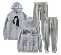 BUIWOT Sobredimensionado Moda Casual Sudadera de Manga Larga Lauren Spencer S-mith Hip Hop Sudadera Pullover Neutro Estilo Casual Patrón de Moda Traje Casual-Grey||x_l