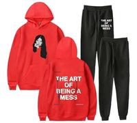 BUIWOT Sobredimensionado Moda Casual Sudadera de Manga Larga Lauren Spencer S-mith Hip Hop Sudadera Pullover Neutro Estilo Casual Patrón de Moda Traje Casual-Red||3X_l
