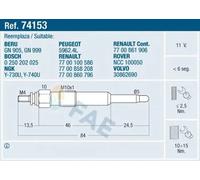 Bujía de incandescencia 74153 FAE para RENAULT ROVER HONDA LAND ROVER VOLVO MG