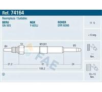 Bujía de incandescencia 74164 FAE para LAND ROVER DISCOVERY II DEFENDER Pick Up