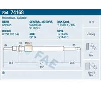 Bujía de incandescencia 74168 FAE para OPEL SAAB KIA