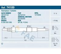 Bujía de incandescencia 74189 FAE para FIAT ALFA ROMEO LANCIA OPEL SAAB