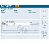 Bujía de incandescencia 74232 FAE para TOYOTA AVENSIS Liftback AVENSIS PREVIA II