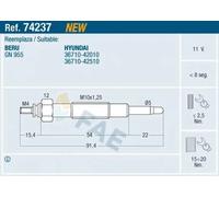 Bujía de incandescencia 74237 FAE para HYUNDAI H100 Autobús H100 Furgoneta