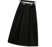 BUJNIE Falda midi de pana para mujer, talla grande, falda larga acampanada para otoño, invierno, falda de cintura alta