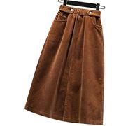 BUJNIE Falda midi de pana para mujer, talla grande, falda larga línea A, falda larga femenina otoño invierno, faldas de cintura alta, color caoba, XXXL