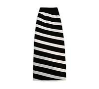 BUJNIE Falda midi de punto a rayas, larga, elegante, de cintura alta, para primavera, otoño e invierno