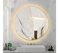 BUJOG Espejo Redondo Iluminado para baño con función de atenuación de 3 Colores, Espejo de Maquillaje con retroiluminación LED montado en la Pared (Marco Dorado 80X80CM)