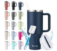Bukaty Taza térmica con pajita y asa, 40 oz/1,2 l, vaso grande con tapa y pajita, taza de café térmica para llevar térmica, de acero inoxidable, taza de vacío portátil para bebidas frías y calientes