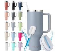 Bukaty Taza térmica con pajita y asa, 40 oz, vaso con tapa y pajita, taza de café al vacío de acero inoxidable de doble pared con asa y paja, taza de coche para bebidas calientes y frías