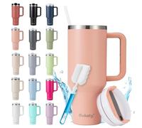 Bukaty Taza térmica con pajita y asa, 40 oz, vaso con tapa y pajita, taza de café al vacío de acero inoxidable de doble pared con asa y paja, taza de coche para bebidas calientes y frías