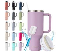 Bukaty Taza térmica con pajita y asa, 40 oz, vaso con tapa y pajita, taza de café al vacío de acero inoxidable de doble pared con asa y paja, taza de coche para bebidas calientes y frías