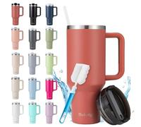 Bukaty Taza térmica con pajita y asa, 40 oz, vaso con tapa y pajita, taza de café al vacío de acero inoxidable de doble pared con asa y paja, taza de coche para bebidas calientes y frías