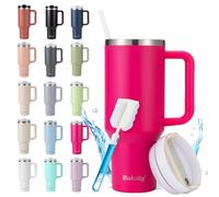 Bukaty Taza térmica con pajita y asa, 40 oz, vaso con tapa y pajita, taza de café al vacío de acero inoxidable de doble pared con asa y paja, taza de coche para bebidas calientes y frías