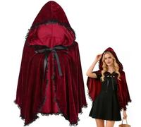 Bukbas Disfraz de Caperucita Roja para mujer, vestido de Caperucita Roja y capa con capucha, ribete de encaje, disfraz de carnaval, capa roja, para carnaval, Halloween, cosplay, adultos