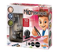 Buki France MS907B - Microscopio 30 experimentos | Kit STEM para niños, aumento de 200x a 1200x, luz LED, cuerpo de metal, diapositivas, viales y folleto ilustrado