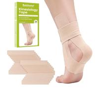 Bukihome 24 Pcs Ankle Tape, Precut Kinesiology Tape for Ankle Support & Pain Relief, Elastic Athletic Tape Prevents Sprains, Breathable K Tape for Daily & Sports Use - Beige